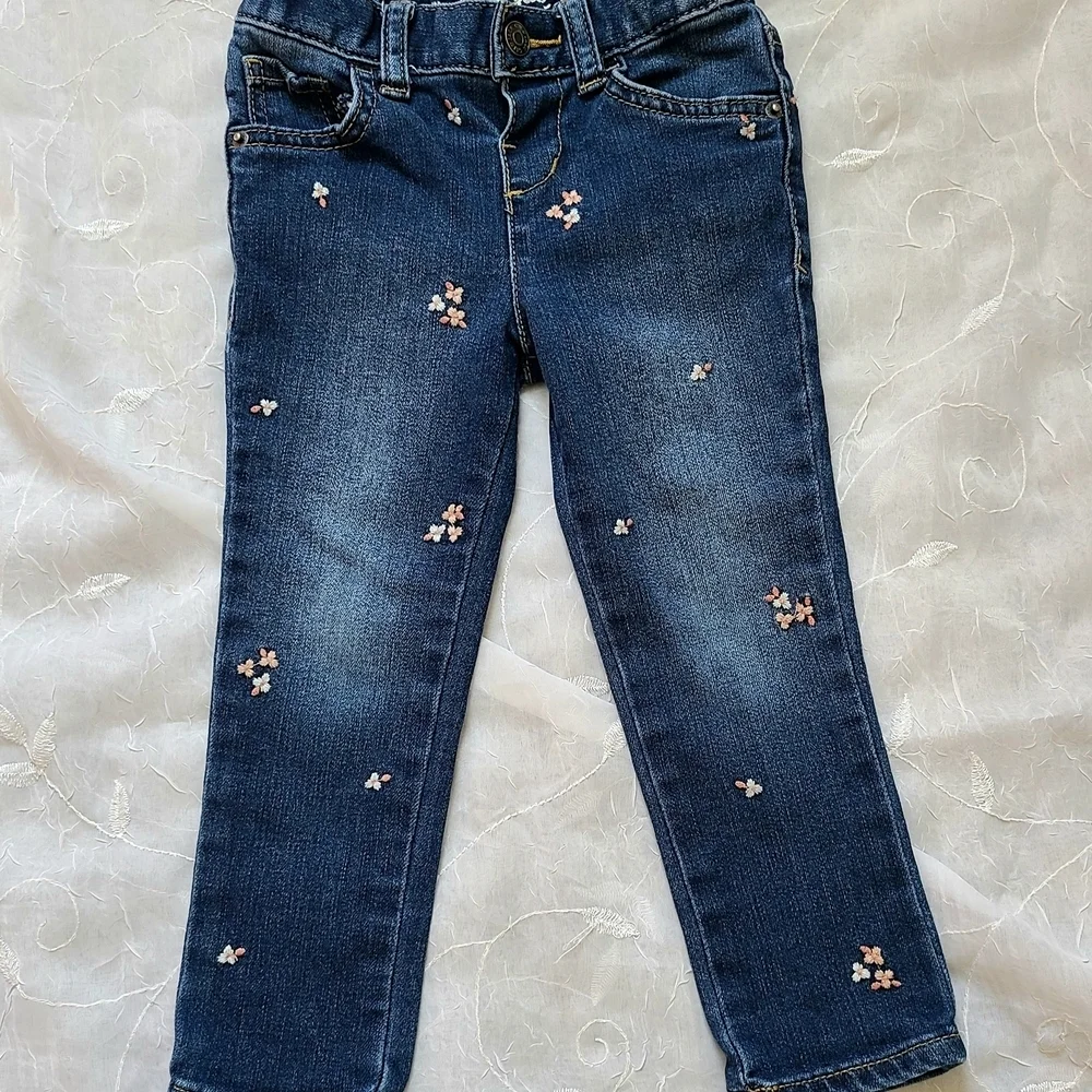 Cat & Jack Floral Embroidered Denim Jeans for Toddler Girl